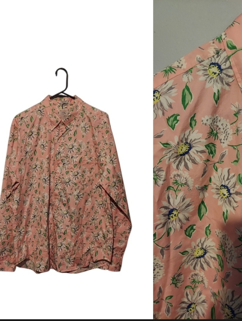 J. Crew Men L Secret Wash Cotton Shirt 2-Ply Yarns Button Up Classic Pink Floral